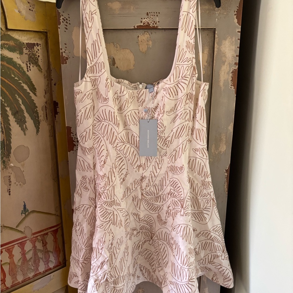 ANTONIO MELANI cream and tan Print Mini Dress